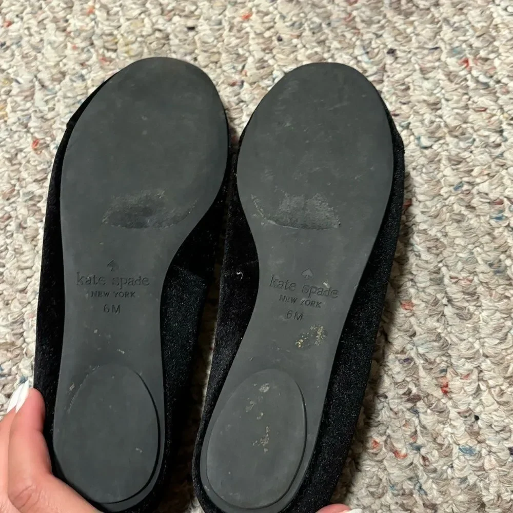 Kate Spade Suede Bow Black Gold Ballet Flats- Size 6 - Picture 11 of 11